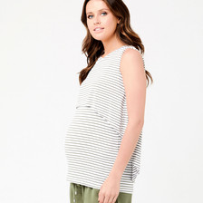 Ripe Maternity Stripe Swing Back Nursing Tank - Khaki/White