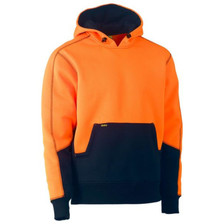 Bisley Mens Hi Vis Fleece Hoodie Pullover - Orange Navy